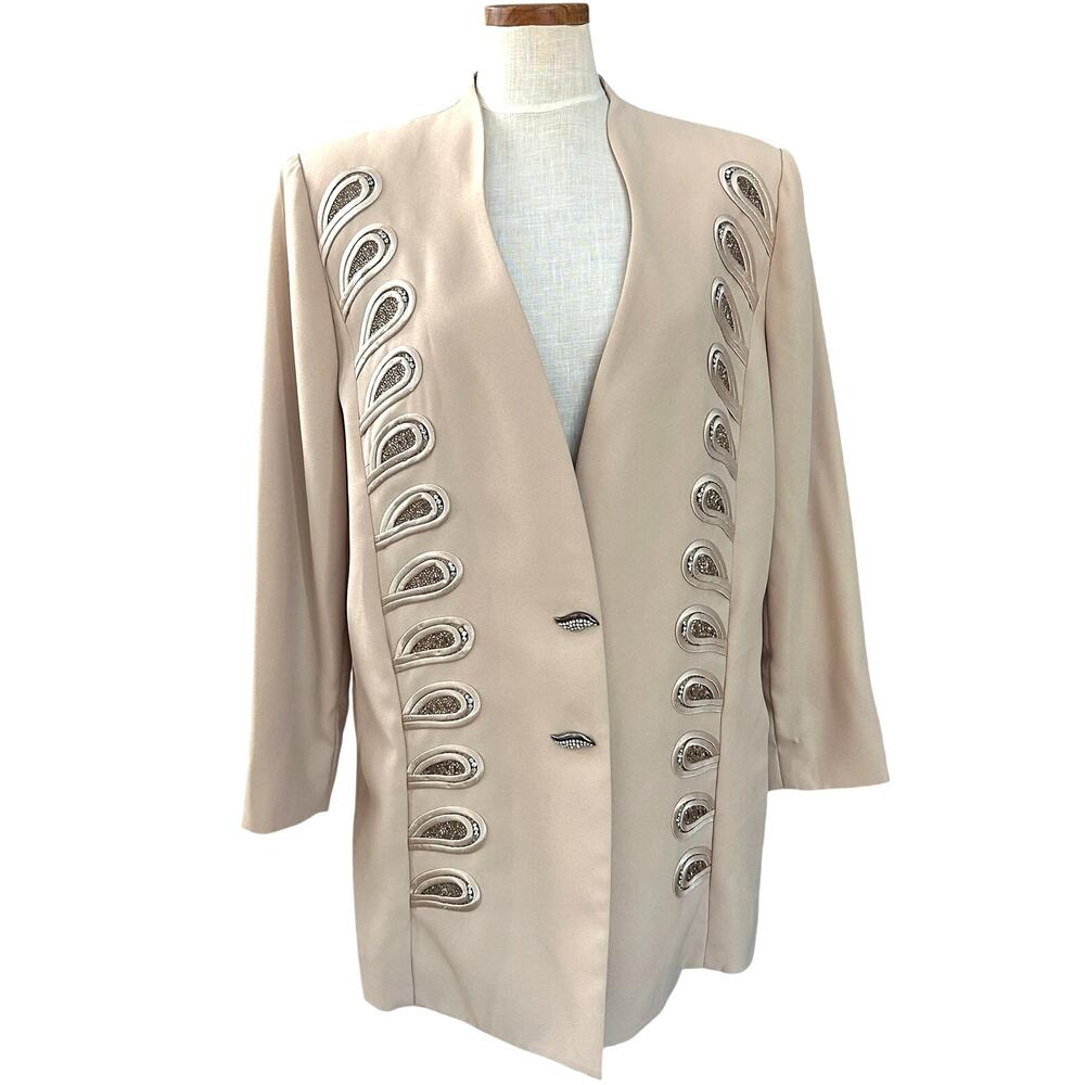 Vtg Moshita Couture Beaded Appliqué Blazer Jacket Champagne Women's Plus Size 20